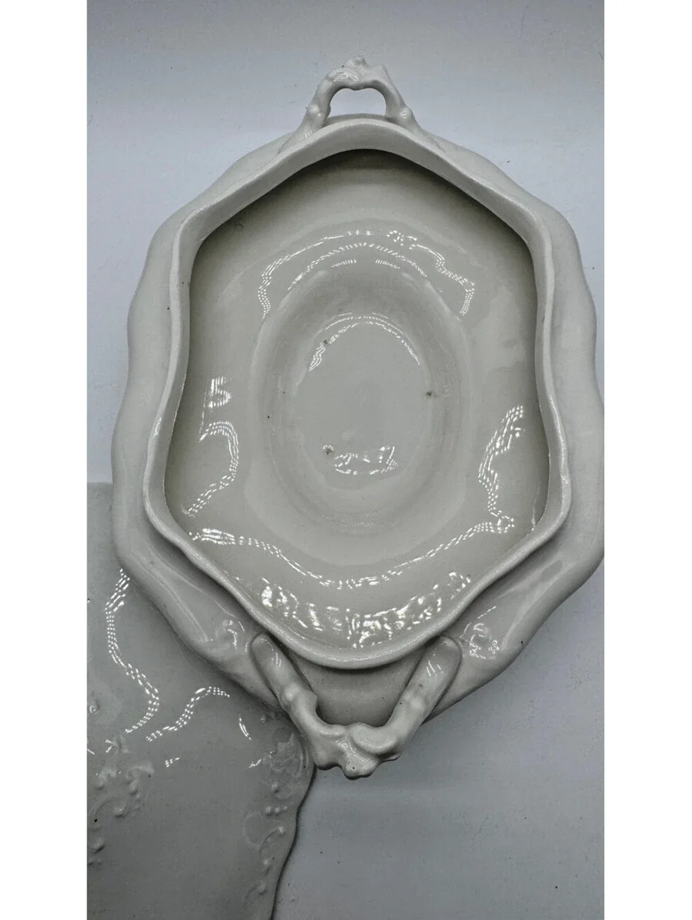 Antique Johnson Bros England White Embossed Covered Vegetable Dish Tureen